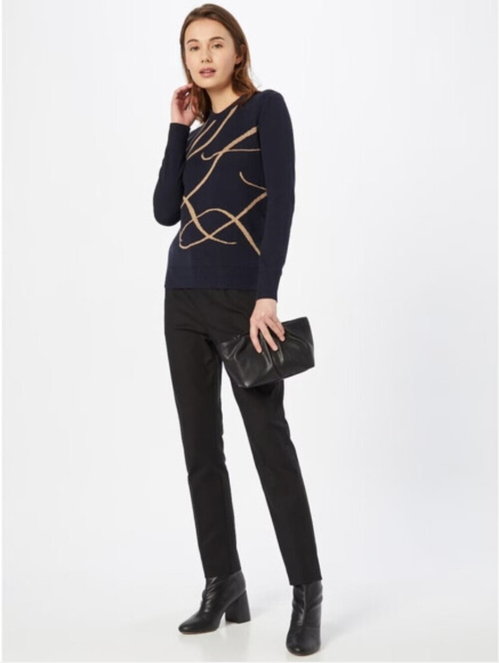 Ralph Lauren Navy Sweater with Brown Abstract Threading